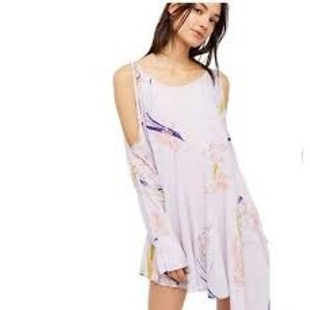 Free People Tunic Women XS Lavender Smooth‎ Sailing Floral Cold Shoulder Boho